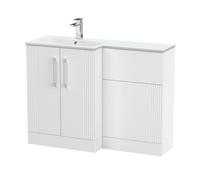 Balterley Belvide Retro Partially Fluted Floor Standing 2 Door Vanity Wc Combination Unit And Stone Basin, Left Hand, 1100mm, Satin White