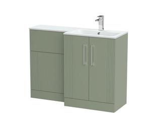 Balterley Belvide Retro Partially Fluted Floor Standing 2 Door Vanity Wc Combination Unit And Stone Basin, Right Hand, 1100mm, Satin Green
