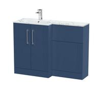 Balterley Belvide Retro Partially Fluted Floor Standing 2 Door Vanity Wc Unit And Carrera Marble Stone Basin, Left Hand, 1100mm, Satin Blue