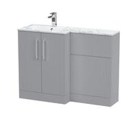 Balterley Belvide Retro Partially Fluted Floor Standing 2 Door Vanity Wc Unit And Carrera Marble Stone Basin, Left Hand, 1100mm, Satin Grey