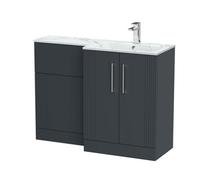 Balterley Belvide Retro Partially Fluted Floor Standing 2 Door Vanity Wc Unit And Carrera Marble Stone Basin, Right Hand, 1100mm, Dark Grey