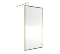 Balterley Bilbrook 8mm Toughened Safety Glass Wetroom Screen With Support Bar: 1000 mm Brushed Brass