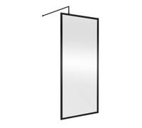 Balterley Bilbrook 8mm Toughened Safety Glass Wetroom Screen With Support Bar: 900mm, Black