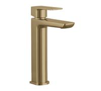 Balterley Bishton Contemporary Soft Square Single Lever Deck Mounted Tall Basin Mixer Tap, 275.5 X 49.5 X 186mm, Brushed Brass