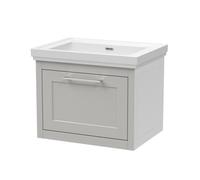 Balterley Blithbury Traditional Bathroom Wall Hung 1 Drawer Vanity Unit And 0 Tap Hole Fireclay Basin, 600mm, Woodgrain Grey