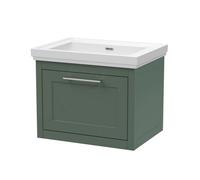 Balterley Blithbury Traditional Bathroom Wall Hung 1 Drawer Vanity Unit And 0 Tap Hole Fireclay Basin, 600mm, Matt Green