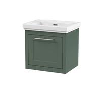Balterley Blithbury Traditional Bathroom Wall Hung 1 Drawer Vanity Unit And 0 Tap Hole Fireclay Basin, 500mm, Matt Green