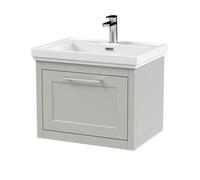 Balterley Blithbury Traditional Bathroom Wall Hung 1 Drawer Vanity Unit And 1 Tap Hole Fireclay Basin, 600mm, Woodgrain Grey