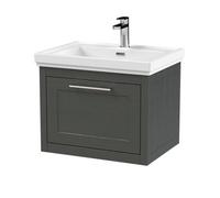 Balterley Blithbury Traditional Bathroom Wall Hung 1 Drawer Vanity Unit And 1 Tap Hole Fireclay Basin, 600mm, Woodgrain Dark Grey