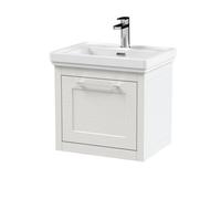 Balterley Blithbury Traditional Bathroom Wall Hung 1 Drawer Vanity Unit And 1 Tap Hole Fireclay Basin, 500mm, Woodgrain White