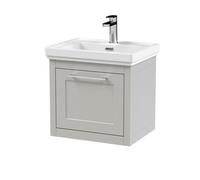 Balterley Blithbury Traditional Bathroom Wall Hung 1 Drawer Vanity Unit And 1 Tap Hole Fireclay Basin, 500mm, Woodgrain Grey