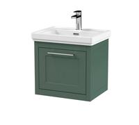 Balterley Blithbury Traditional Bathroom Wall Hung 1 Drawer Vanity Unit And 1 Tap Hole Fireclay Basin, 500mm, Matt Green