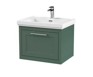 Balterley Blithbury Traditional Bathroom Wall Hung 1 Drawer Vanity Unit And 1 Tap Hole Fireclay Basin, 600mm, Matt Green