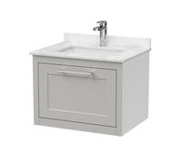 Balterley Blithbury Traditional Bathroom Wall Hung 1 Drawer Vanity Unit And 1 Tap Hole Marble Top Basin, 600mm, Woodgrain Grey