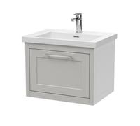Balterley Blithbury Traditional Bathroom Wall Hung 1 Drawer Vanity Unit And 1 Tap Hole Modern Fireclay Basin, 600mm, Woodgrain Grey