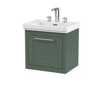 Balterley Traditional Bathroom Wall Hung 1 Drawer Vanity Unit And 3 Tap Hole Fireclay Basin, 500mm, Matt Green