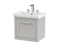 Balterley Blithbury Traditional Bathroom Wall Hung 1 Drawer Vanity Unit And 3 Tap Hole Fireclay Basin, 500mm, Woodgrain Grey