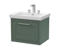 Balterley Blithbury Traditional Bathroom Wall Hung 1 Drawer Vanity Unit And 3 Tap Hole Fireclay Basin, 600mm, Matt Green