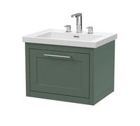 Balterley Blithbury Traditional Bathroom Wall Hung 1 Drawer Vanity Unit And 3 Tap Hole Modern Fireclay Basin, 600mm, Matt Green
