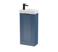 Balterley Blue 400mm Floor Standing Cloakroom Vanity Basin Unit With Black Handle Compact Bathroom Storage