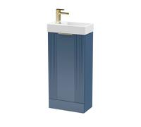 Balterley Blue 400mm Floor Standing Cloakroom Vanity Basin Unit With Brushed Brass Handle Compact Bathroom Storage