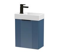 Blue 400mm Wall Hung Cloakroom Vanity Basin Unit with Black Handle Compact Bathroom Storage