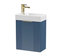 Balterley Blue 400mm Wall Hung Cloakroom Vanity Basin Unit With Brushed Brass Handle Compact Bathroom Storage