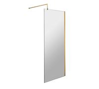 Balterley Blymhill Contemporary Bathroom 8mm Glass Profile Wetroom Screen With Support Bar, Brushed Brass, 1950 X 760 X 14mm