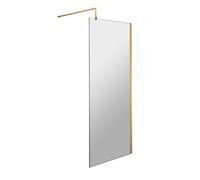 Balterley Blymhill Contemporary Bathroom 8mm Glass Profile Wetroom Screen With Support Bar, Brushed Brass, 1950 X 700 X 14mm