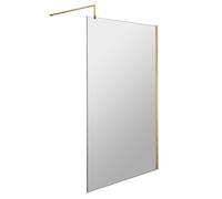 Balterley Blymhill Contemporary Bathroom 8mm Glass Profile Wetroom Screen With Support Bar, Brushed Brass, 1950 X 1100 X 14mm