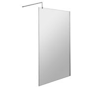 Balterley Blymhill Contemporary Bathroom 8mm Glass Profile Wetroom Screen With Support Bar, Matt Black, 1950 X 1100 X 14mm
