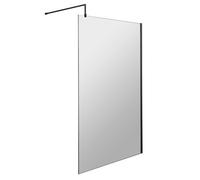 Balterley Blymhill Contemporary Bathroom 8mm Glass Profile Wetroom Screen With Support Bar, Matt Black, 1950 X 1200 X 14mm