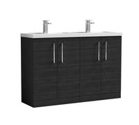 Balterley Bramshall 1200mm Floor Standing 4 Door Vanity Unit With Double Basin For Modern Bathroom Storage - Charcoal Black
