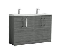 Balterley Level 1200mm Floor Standing 4 Door Vanity Unit With Double Basin For Modern Bathroom Storage - Anthracite Woodgrain