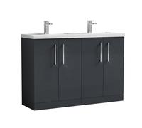 Balterley Bramshall 1200mm Floor Standing 4 Door Vanity Unit With Double Basin & Handles For Modern Bathroom Storage - Dark Grey