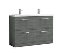 Balterley Level 1200mm Floor Standing 4 Drawer Double Basin Vanity Unit For Modern Bathroom Storage - Anthracite Woodgrain