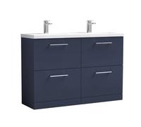 Balterley Level 1200mm Floor Standing 4 Drawer Vanity Unit with Double Basin for Modern Bathroom Storage - Midnight Blue