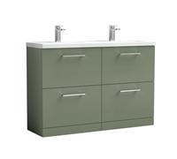 Balterley Bramshall 1200mm Floor Standing 4 Drawer Vanity Unit With Double Basin For Modern Bathroom Storage - Satin Green