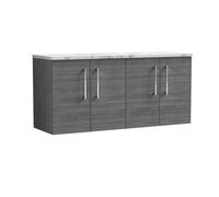 Balterley Level 1200mm Wall Hung 2 Door Vanity Unit With Laminate Worktop For Modern Bathroom Storage - Anthracite Woodgrain