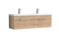 Balterley Bramshall 1200mm Wall Hung 2 Drawer Double Basin Vanity Unit For Modern Bathroom Storage - Bleached Oak