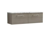 Balterley Level 1200mm Wall Hung 2 Drawer Vanity Unit & Laminate Worktop for Spacious Natural-Wood Bathroom Storage Solace Oak