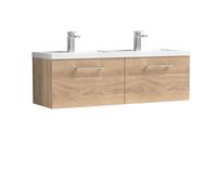 Balterley Level 1200mm Wall Hung 2 Drawer Vanity Unit with Double Basin for Modern Bathroom Storage - Bleached Oak