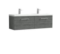 Balterley Level 1200mm Wall Hung 2 Drawer Vanity Unit With Double Basin For Modern Bathroom Storage - Anthracite Woodgrain