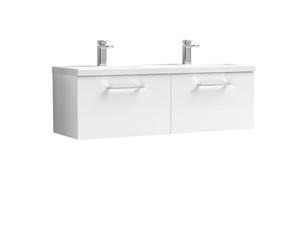 Balterley Bramshall 1200mm Wall Hung 2 Drawer Vanity Unit With Double Basin For Modern Bathroom Storage - Gloss White