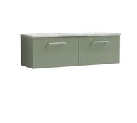 Balterley Bramshall 1200mm Wall Hung 2 Drawer Vanity Unit With Laminate Worktop For Modern Bathroom Storage - Satin Green