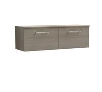 Balterley Bramshall 1200mm Wall Hung 2 Drawer Vanity Unit With Worktop - Solace Oak Natural Wood-Grain Finish