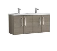 Balterley Bramshall 1200mm Wall Hung 4 Door Vanity Unit & Double Basin For Modern Bathroom Storage - Solace Oak