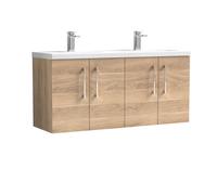 Balterley Level 1200mm Wall Hung 4 Door Vanity Unit with Double Basin for Modern Bathroom Storage - Bleached Oak