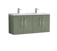 Balterley Level 1200mm Wall Hung 4 Door Vanity Unit With Double Basin For Modern Bathroom Storage - Satin Green