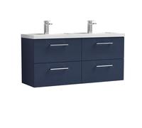 Balterley Bramshall 1200mm Wall Hung 4 Drawer Vanity Unit & Double Basin For Modern Bathroom Storage - Midnight Blue